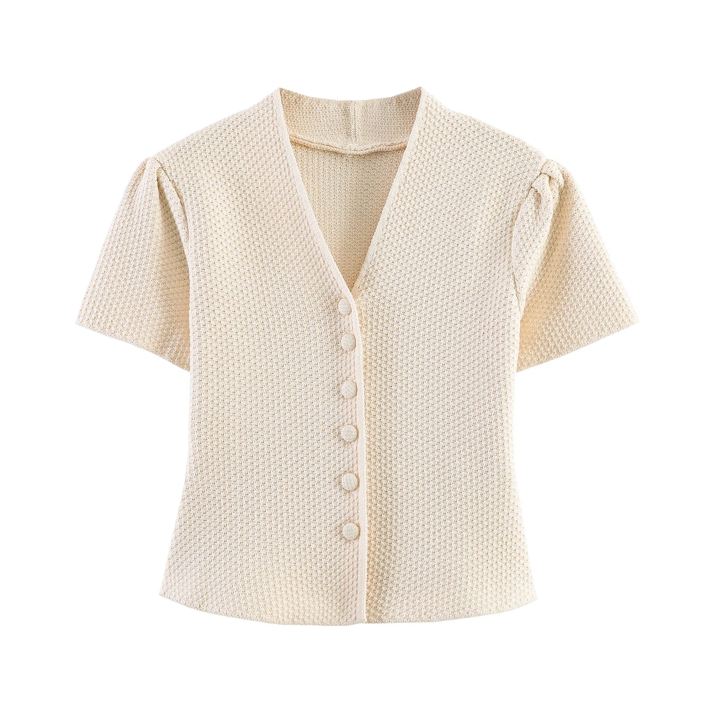 Summer minimalist style V-neck slim fit structured knit short sleeved knitted jacket with suspender short top and half skirt