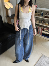 Spring/Summer New American Retro Fashionable High Waist Washed Used Cat Beard Jeans Loose Wide Leg Pants Women