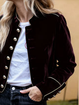 Modigirl Women's Velvet Wine Red Jackets 2025 Autumn Winter Coat Long Sleeves Stand Collar Buttoned Casual Outerwear for Woman