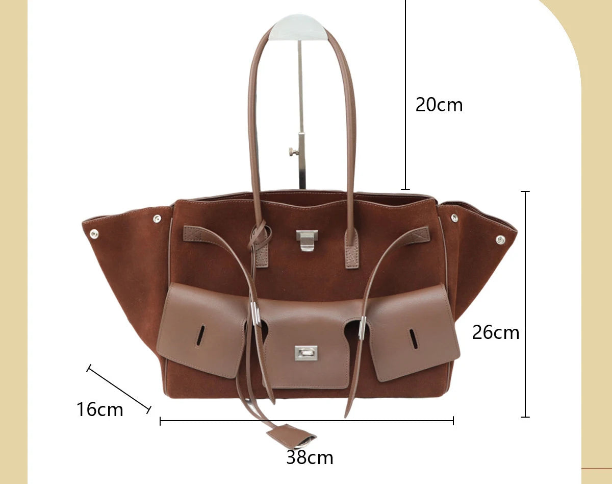 Genuine Cowhide Leather Tote Top Women's Bag Large-Capacity Neutral Motorcycle Wing Underarm Messenger Bag for Ladies 2025