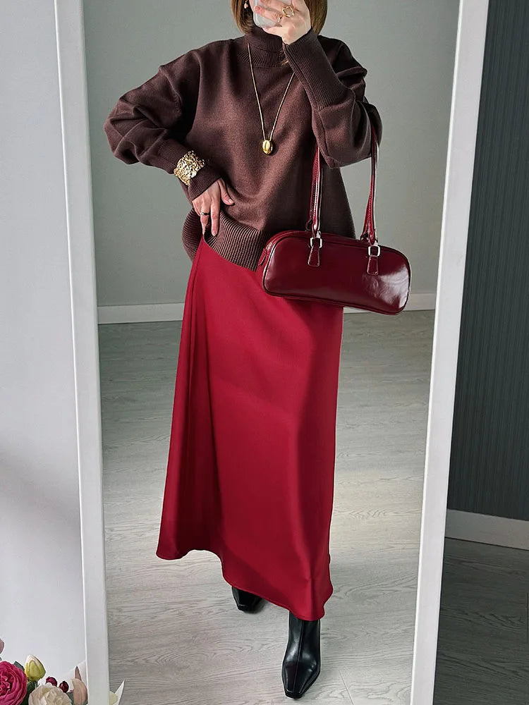 Women's Satin Maxi Skirt – Elegant Ankle-Length