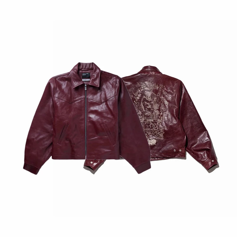 Burgundy Embroidered Streetwear Jacket