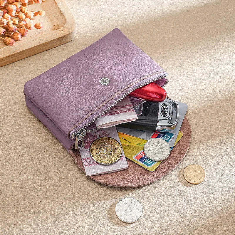 Custom Letters Fashion Women Short Wallet Genuine Leather Double Wallet Small Coin Purse Mini Credit Card Holder Key Storage Bag