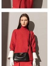 2026 Spring New Luxury Brand Women Shoulder Bags Split Leather Black Handbags Women Fashion Gold Buckle Underarm Bags