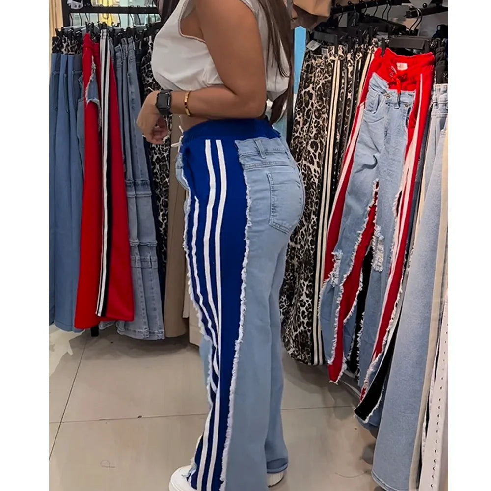 Women’s Colorblock Distressed Patchwork Jeans