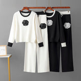 Autumn Color-Block Knit Set | Loose Split Top & Wide Leg Pants