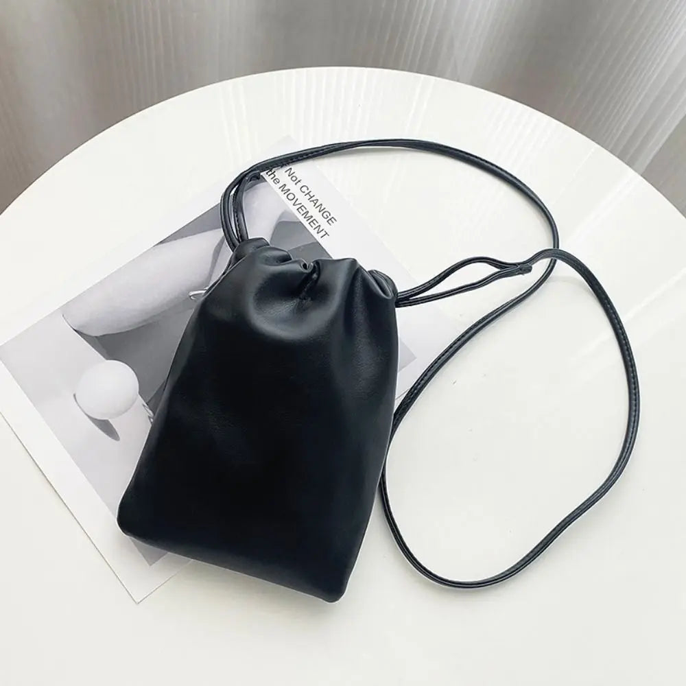 Portable Pu Leather Women Handbags Solid Flap Large Capacity Crossbody Bags Candy Color Mini Bucket Bag