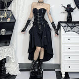 Gothic High-Waist A-Line Midi Skirt | Harajuku Grunge Y2K