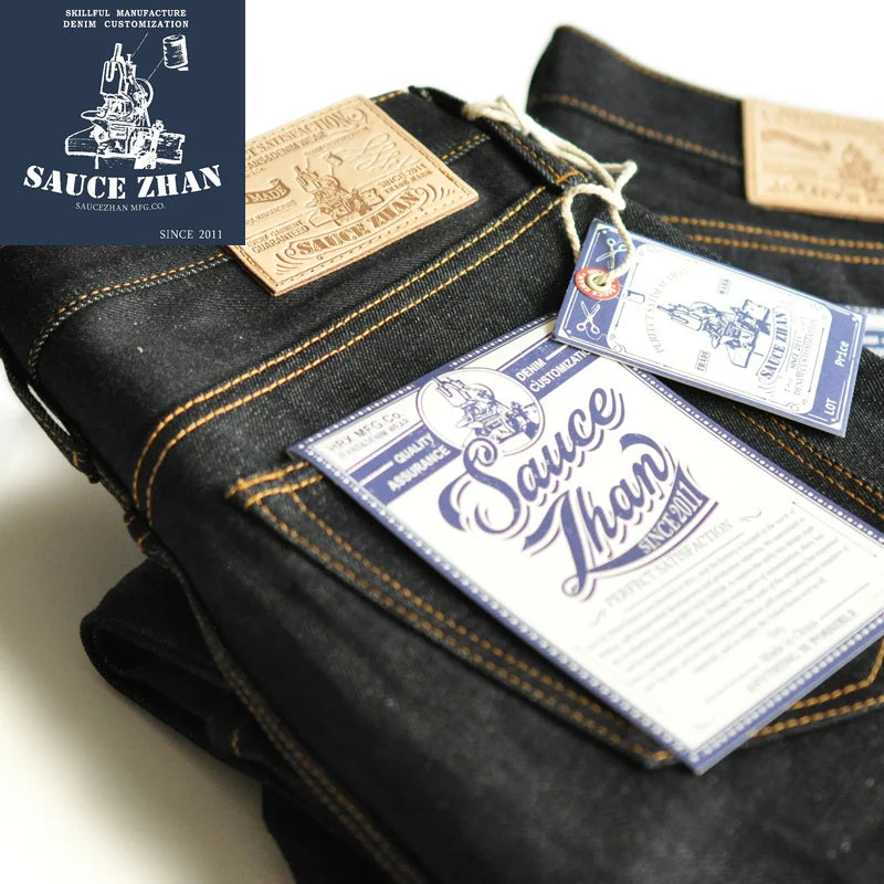 SauceZhan 315XX Taper  fit Selvedge denim Jeans for men  Denim Jeans Unwashed BLUE Jeans 14.5 Oz Motorcycle Jeans