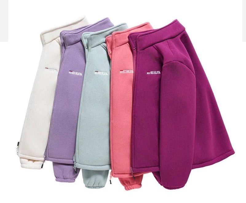 Women's Fleece Zip-Up Jacket with Embroidered Stand Collar