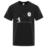 Men's High Quality Cotton Blend Funny Astronaut Print Summer T Shirt Loose O-neck Men Tshirt Short Sleeve T-shirt Male Tees Tops