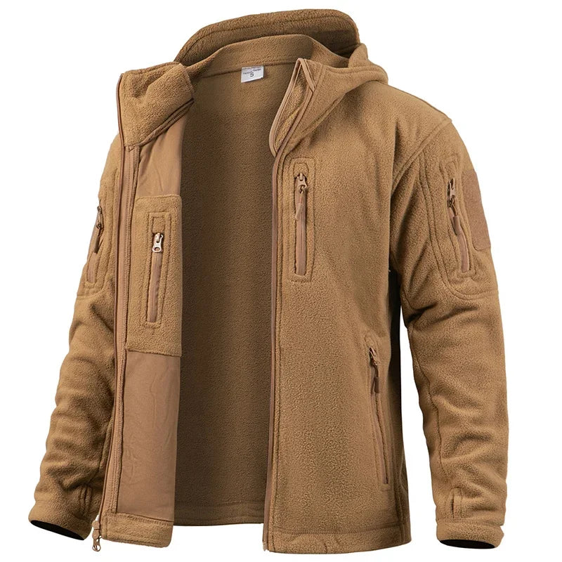 Men's Hunting Fleece Jacket Hiking Hunting Outdoor Fleece  Tactical Jacket Winter Warm Full Zip Military Hoodies Multi-Pockets