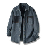 Mens High Quality Custom Weave Slub Deconstructed Patchwork Denim Shirt Trendy Distressed Wash Streetwear Casual Long Sleeve