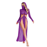 Women’s Hooded Mask Sheer Maxi Dress