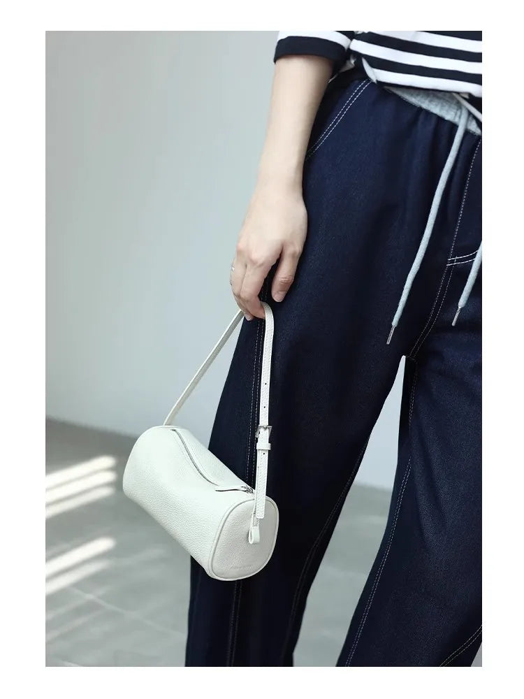 Full Grain Leather Soft Balck Small Size Crossbody Bags For Women Luxury Adjustable Shoulder Strap Underarm Bag Portable Handbag