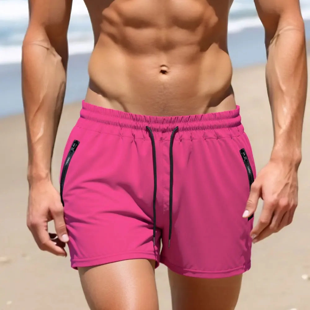 Men's Quick-Dry Athletic Gym Shorts with Zipper Pockets