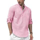 Men's Cotton Linen Long Sleeve Polo Shirt