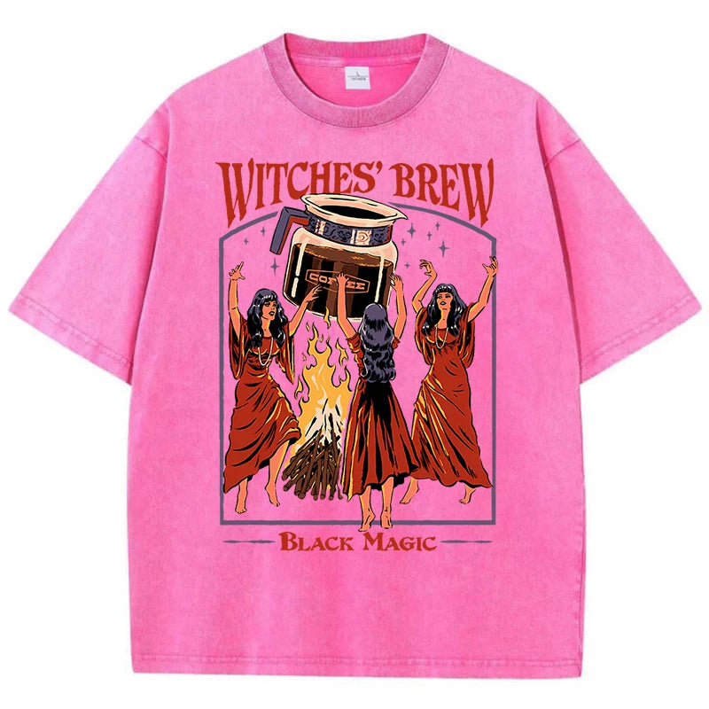 Witches Brew Coffee Black Magic Washed Retro Snow Mens T Shirt Summer Clothes Casual Tee Clothes T-Shirt Cotton Breathable Tops
