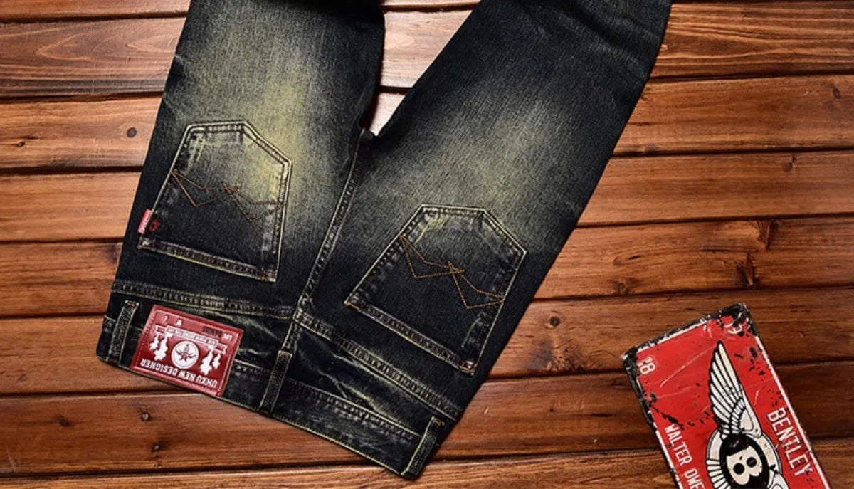 Men’s Vintage-Wash Slim-Fit Straight-Leg Jeans