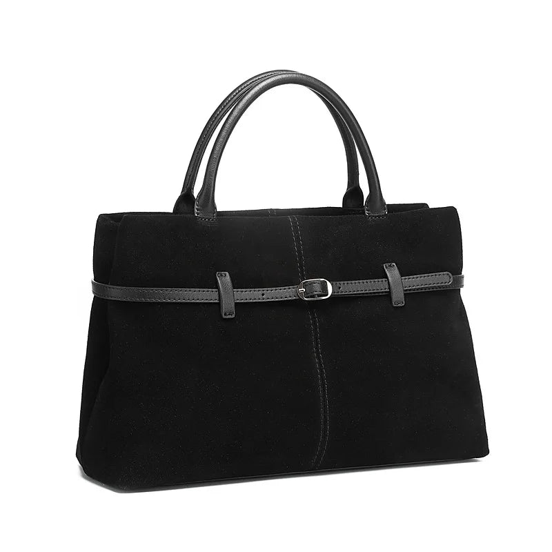 Oversized Suede Leather Briefcase Spacious Handheld Shoulder Crossbody Bag Women Slouchy Commuting Premium Light Luxury Handbag