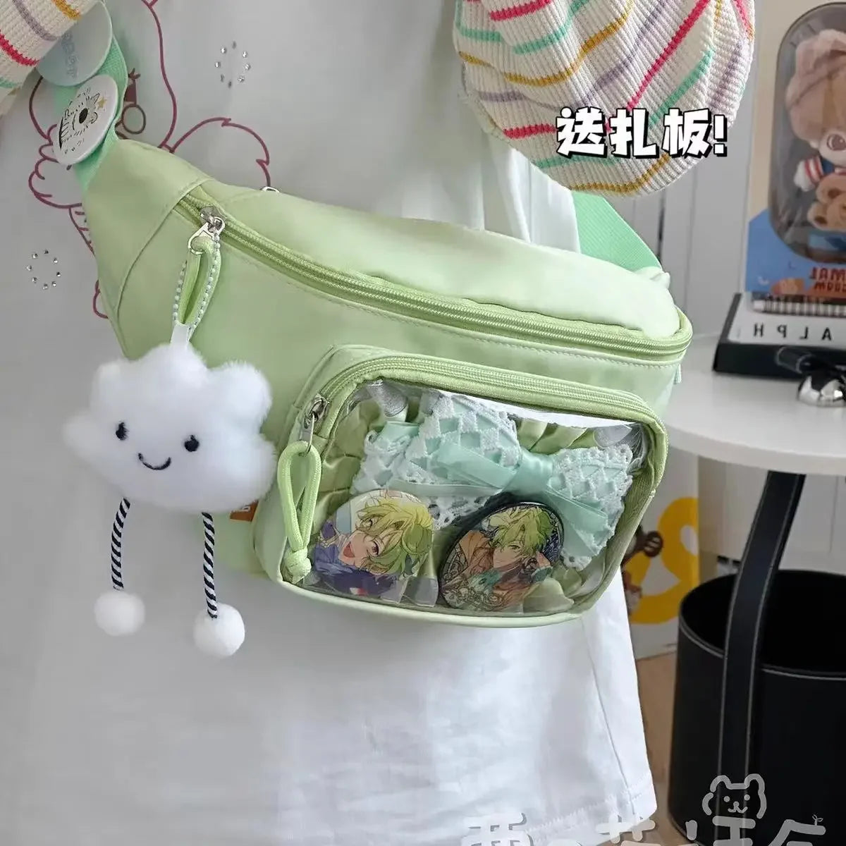 Kawaii Japanese Y2K Chest Bag Women Lolita Cute Crossbody Bag Girls Transparent Itabag Purses and Handbags Waist Ita Bag