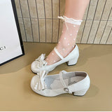 Cute Butterfly-knot Women Lolita Mary Jane Shoes Concise Thick Heel Leather Shoes Ladies Shallow Pumps
