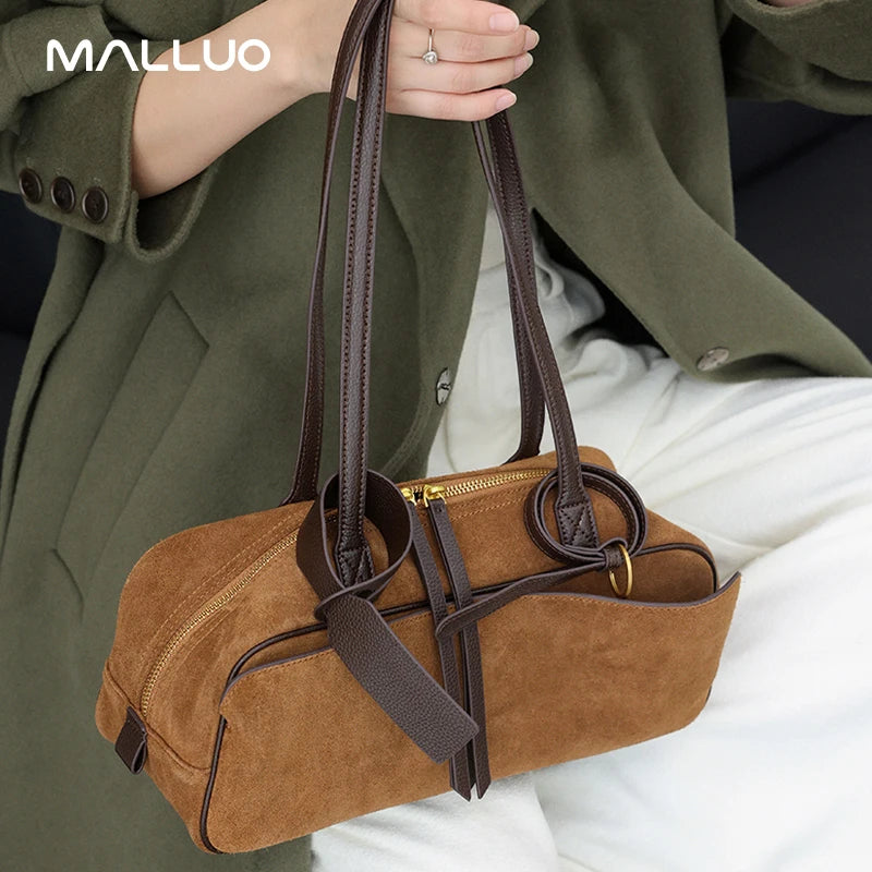 Ladies Casual Soft Suede Cowhide Handbags Women's Frosted Cow Leather Shoulder Bag Female Fashion Trend Luxury Designer Bags New