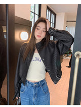 Natural Sheepskin Coat Women Autumn European and American Fashion Short Motorcycle Casual High Quality Hand-Woven Leather Jacket