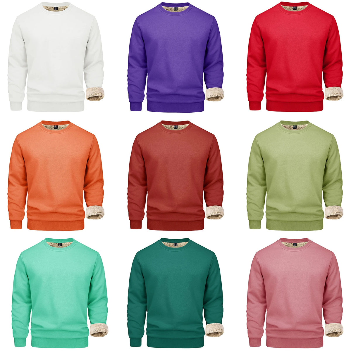 TACVASEN Winter Thicken Fleece Crewneck Sweatshirt Mens Warm Sherpa Lined Heavy Winter Pullover Basic Tops Shirts No Hood Hoodie