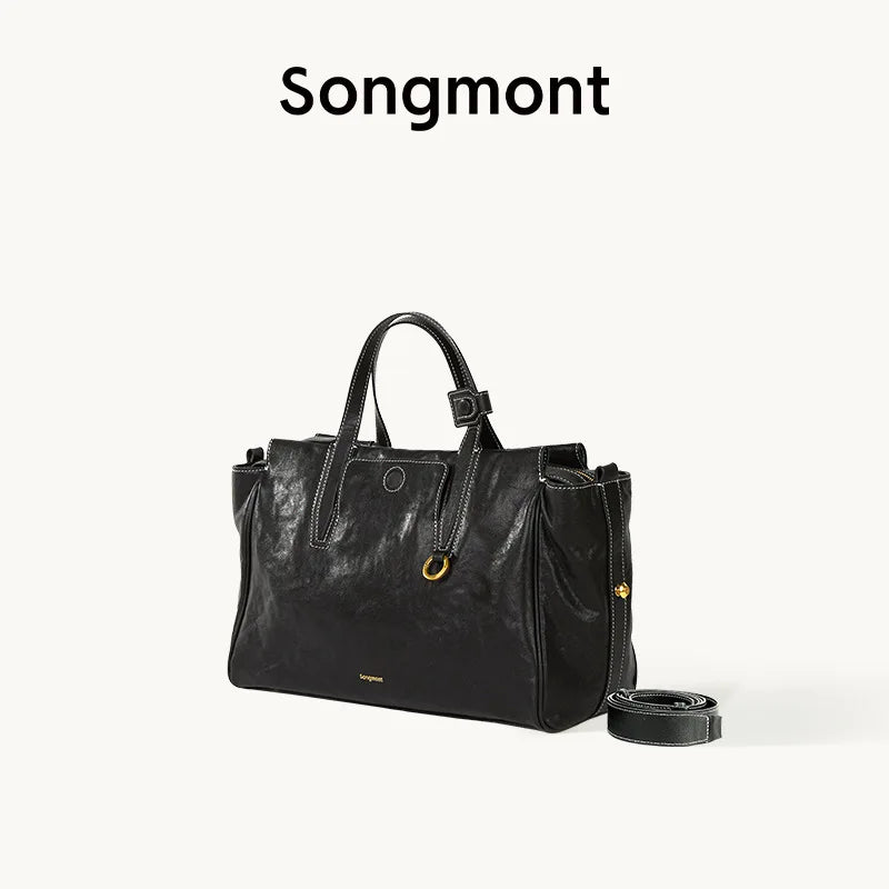 Songmont Travel Bag Vegetable Tanned Cowhide Tote Shoulder Handbag