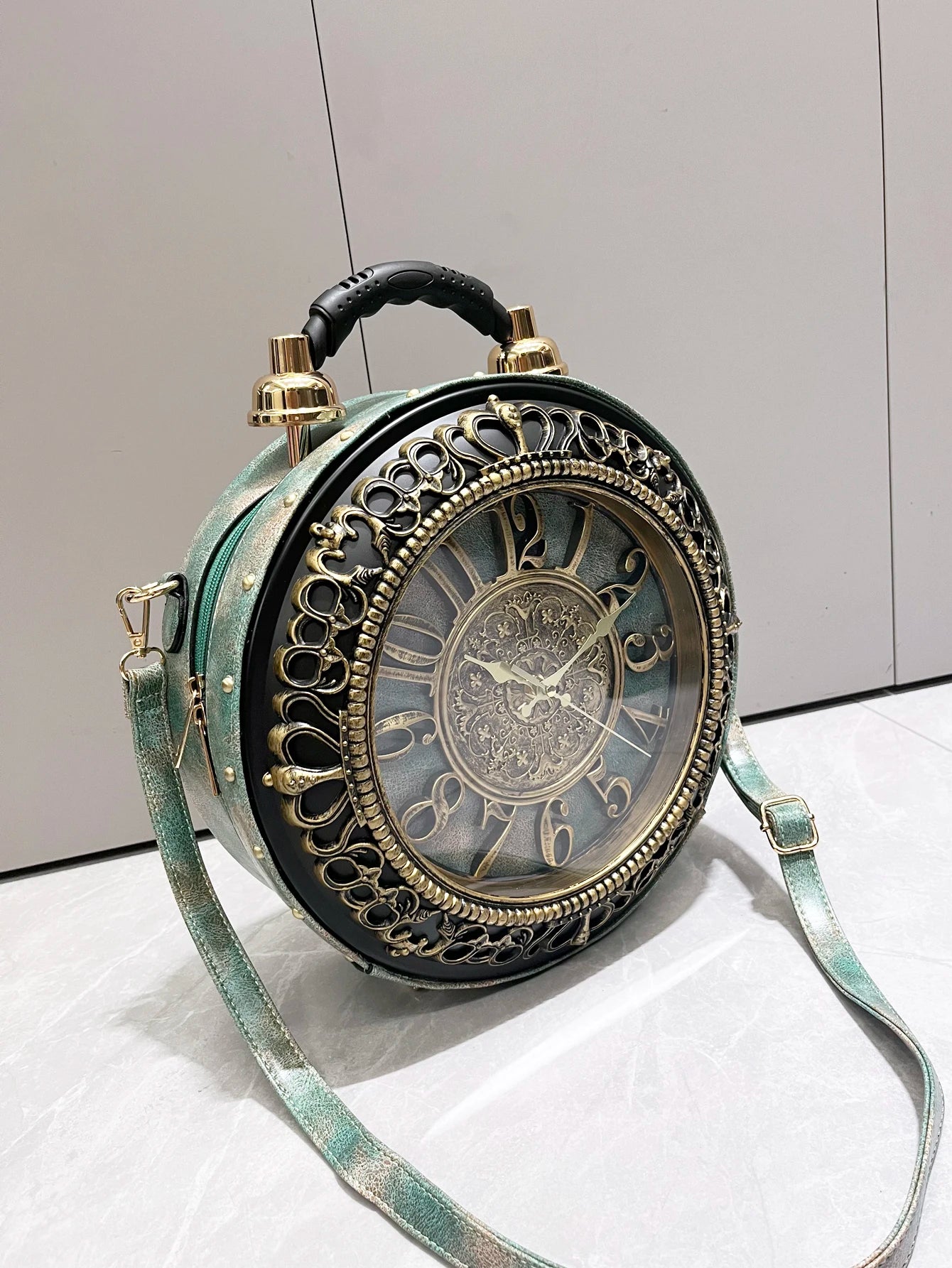 Vintage Clock-Style Circular Shoulder Bag