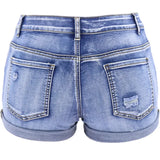Women’s Mid-Waist Distressed Denim Shorts – Slim Fit Summer Beach Wear