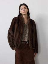 Women's Short Faux Fur Coat with Stand Collar