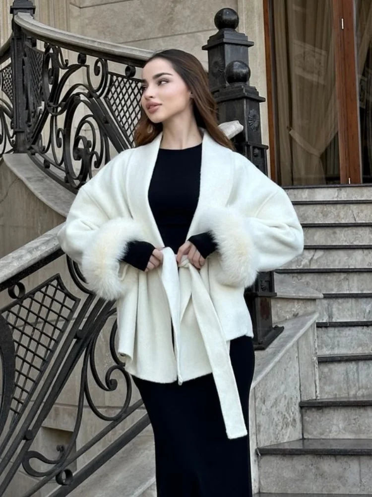 Elegant Lace-Up Woolen Jacket