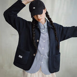 Maden Women's Fleece Lapel Warm Jacket 290gsm Single-breasted Solid Color Casual TOPs Coat for Autumn Winter Outwear