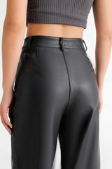 Women's High Waist Faux Leather Wide Leg Fleece Pants