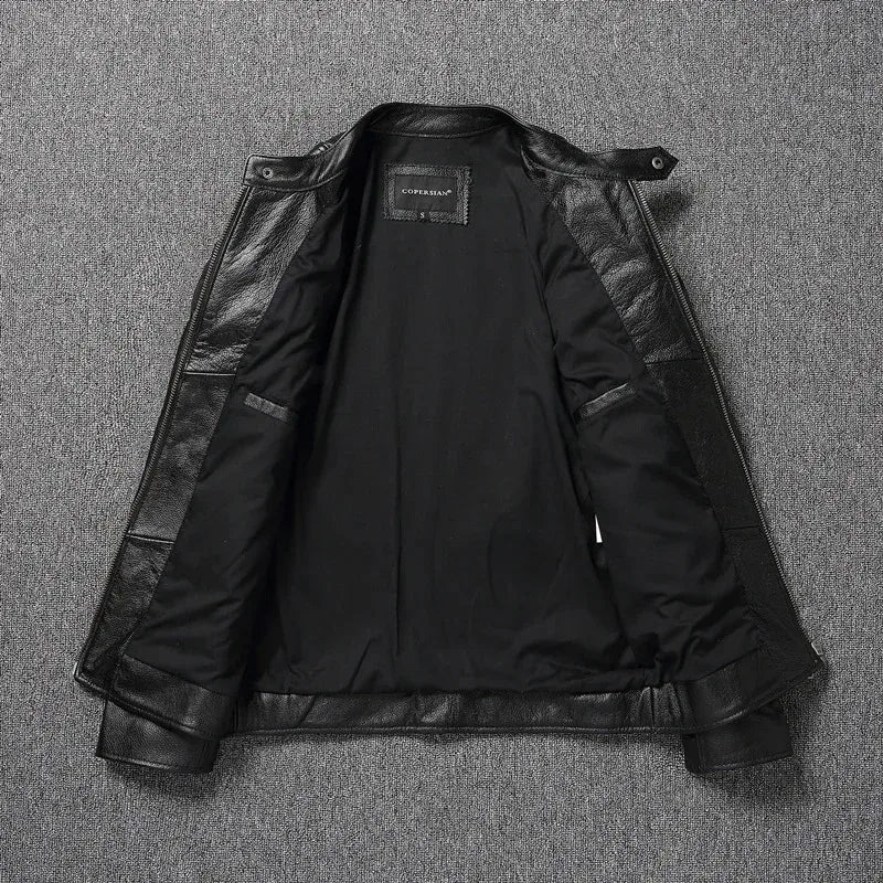 New 100% Cowhide Leather Jacket men Top Layer Clothes Men's Stand Collar Motorcycle Clothes  Autumn Winter Plus Size motorcycle