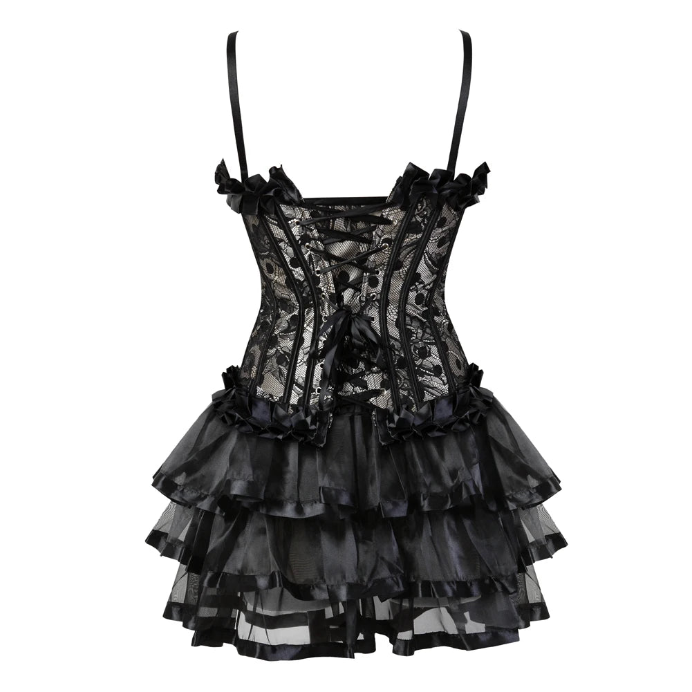 Women's Corset Dress with Straps & Lace | Plus Size Bustier Set
