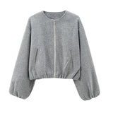 HXAO Cropped Bomber Jacket – Women's Soft Zip-Up Coat