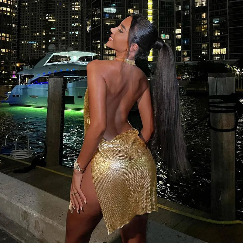 Elegant Sequin Halter Mini Dress