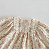 New Autumn Toddlers Girls Lace Embroidery Blouses Puff Sleeve Ruched Tops Baby Kids Floral Loose Shirts Fall Children Clothing