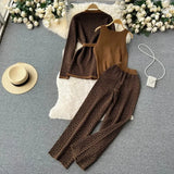 3-Piece Women’s Knitted Set: V-Neck Belted Cardigan & High-Waist Wide-Leg Pants