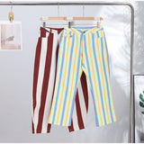 Street Striped Jeans Women's High-Waist Pockets Wide-Leg Trouser 2026 Spring Summer Retro Multicolor Vertical Stripe Denim Pant