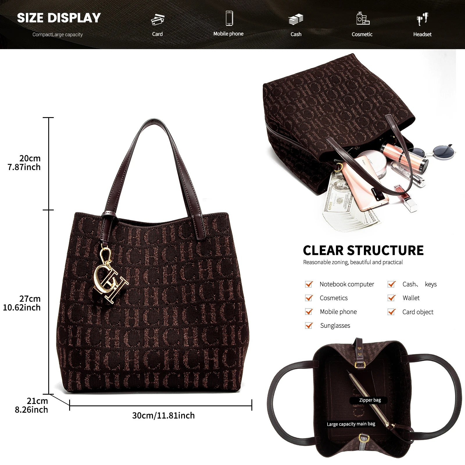 Trendy Solid-Color Women's Bucket Bag - Large Capacity Letter Print Design with Detachable Strap  Inner Card Pockets