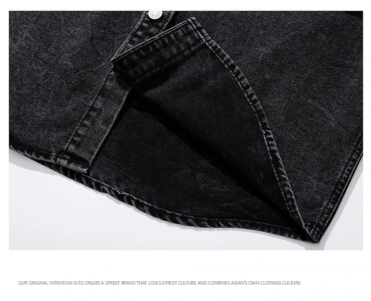 Men Fashion Denim Jackets Coats Loose Fit Pockets Solid Turn Down Collar Full Sleeve Regular Jacket Spring 2025 Causal Clothing