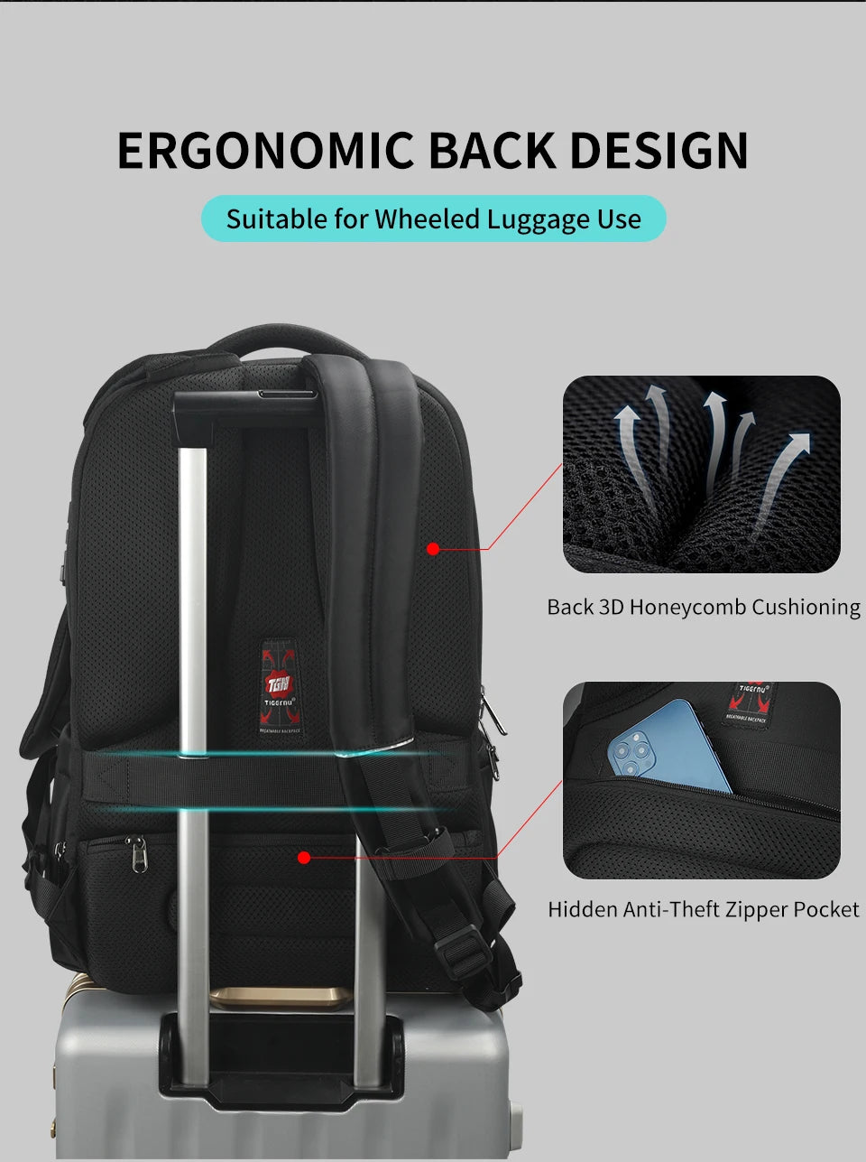 Tigernu Travel Backpacks 14-15.6-17'' Laptop Backpack For Men TSA Anti Theft Backpack Nylon Backpacks Bag For Schoolbag Knapsack