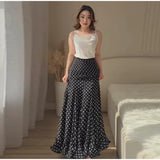 Women Polka Dot Print High Waist Maxi Skirt Elegant Ruched Mermaid Long Skirts 2026 Summer Casual Vacation Fashion  Outwear