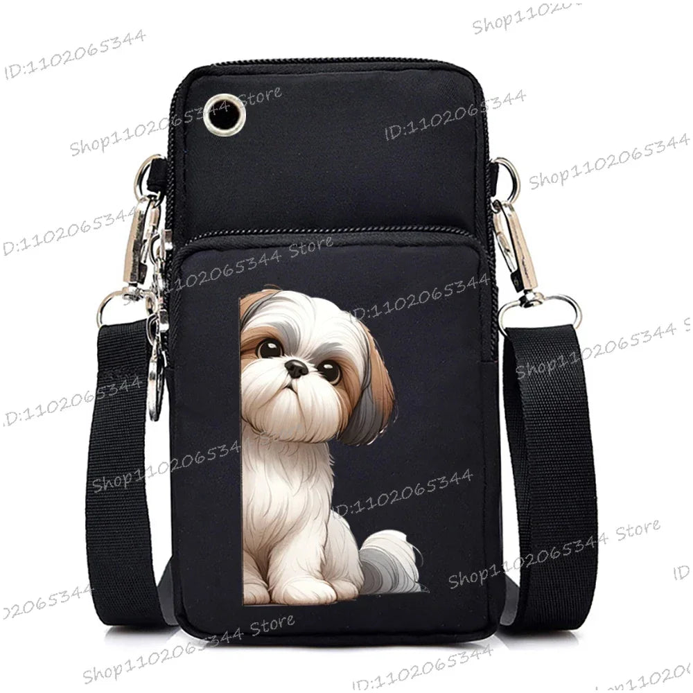 New Mobile Phone Bag Funny Anime Dog Print Shoulder Messenger Bag Women Men Coin Purse Handbag Animal Lover Small Crossbody Bag