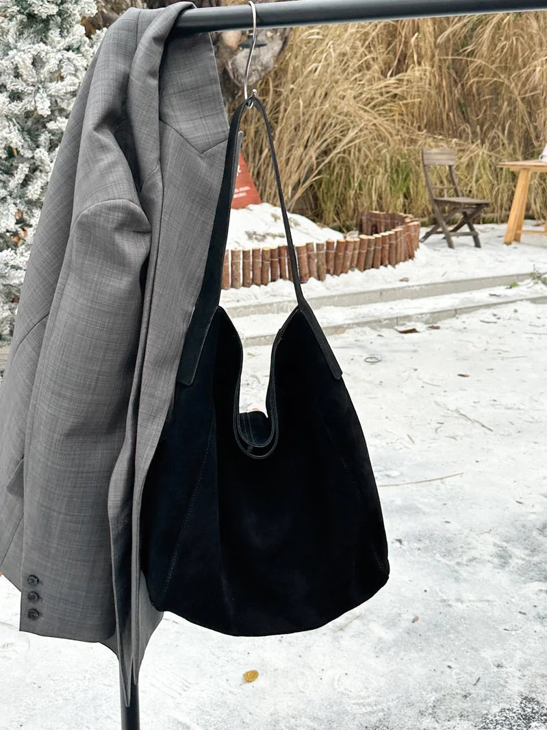 Frosted Suede Tote Bag – Large Capacity Shoulder Bag