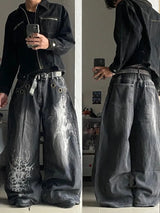 Men's Y2K Oversized Wide-Leg Embroidered Denim Jeans